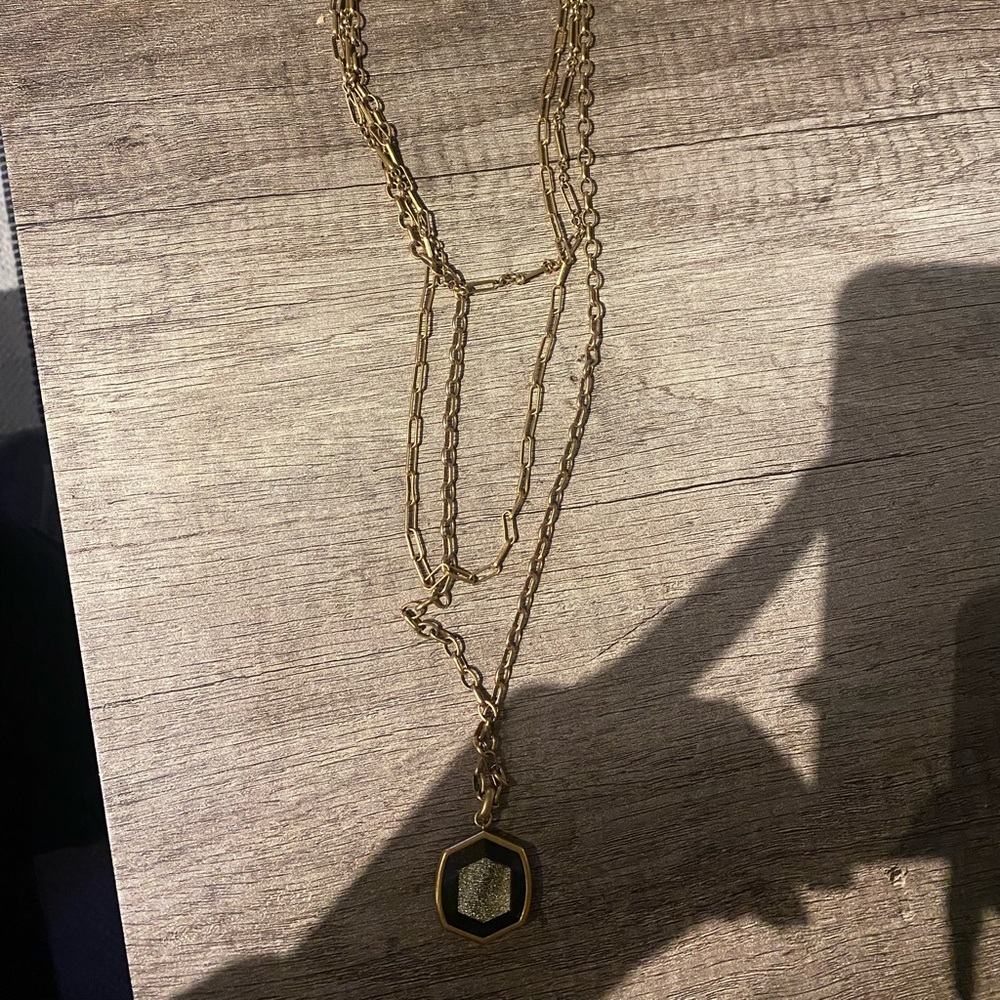 Kendra Scott Vintage Gold with Gold Dusted Obsidian Stone. Triple strand.